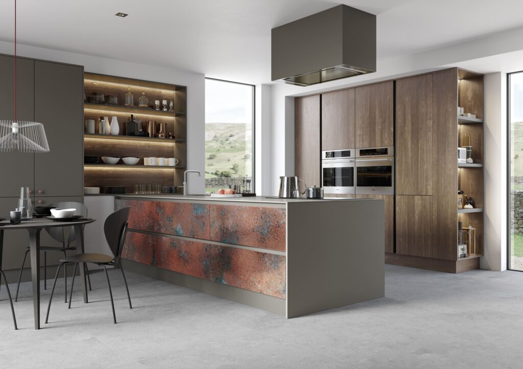 ferro oxidized copper rezana espresso oak modern contemporary kitchen uform