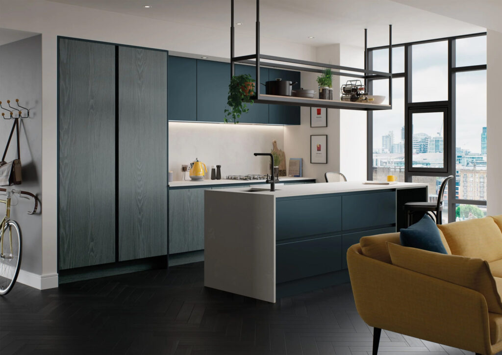 kelso stained pacific blue zola matte marine modern contemporary kitchen uform