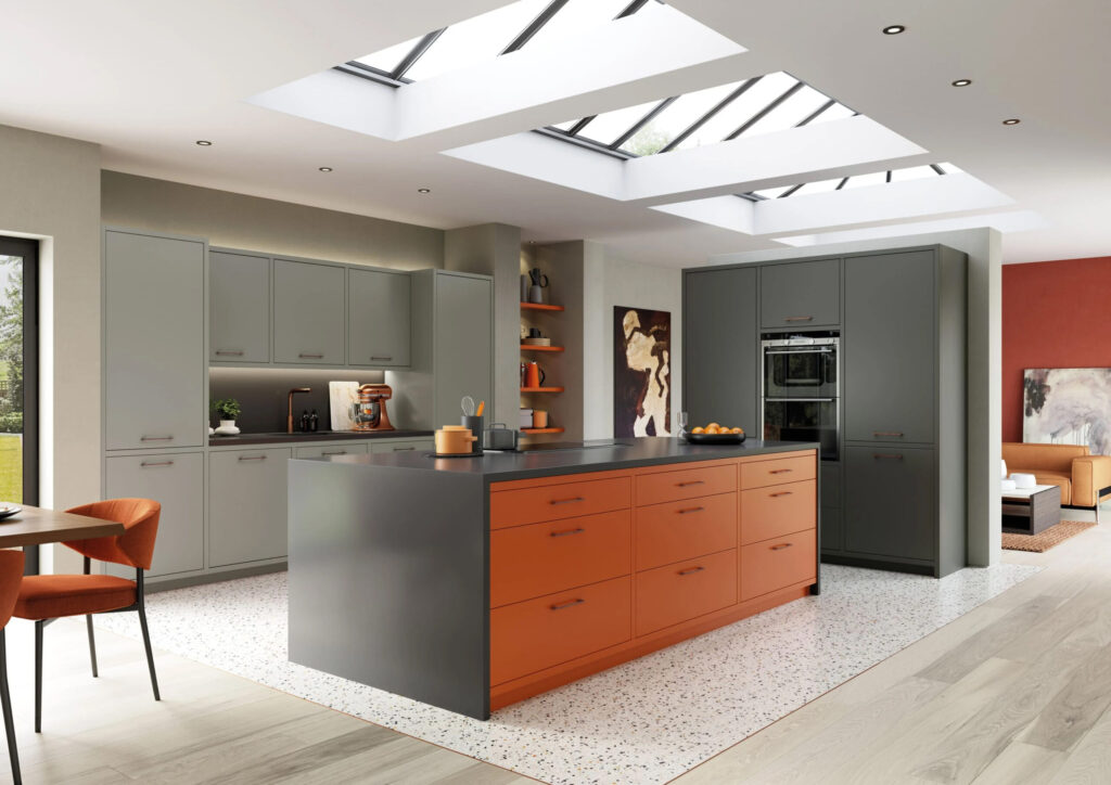 zola matte zingy orange graphite dust grey modern contemporary kitchen uform
